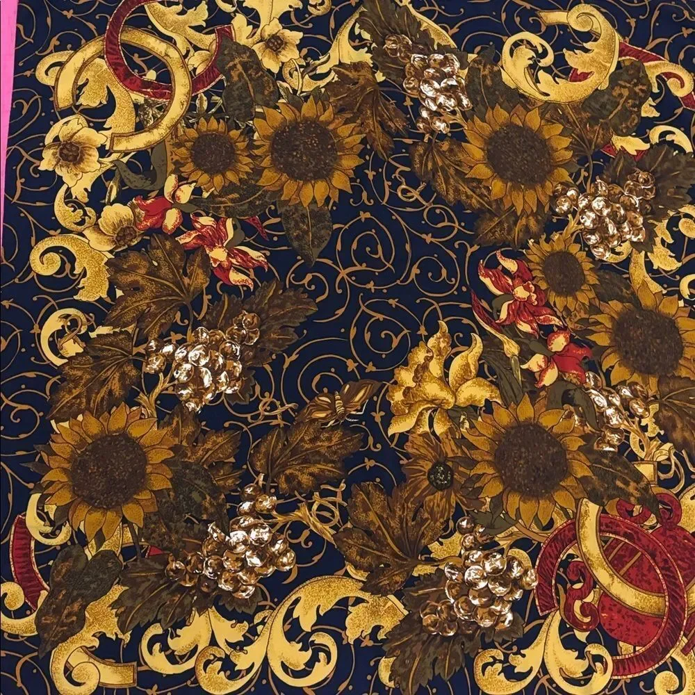 CHANEL Sunflower and Scroll Silk Scarf, 33x33 inches